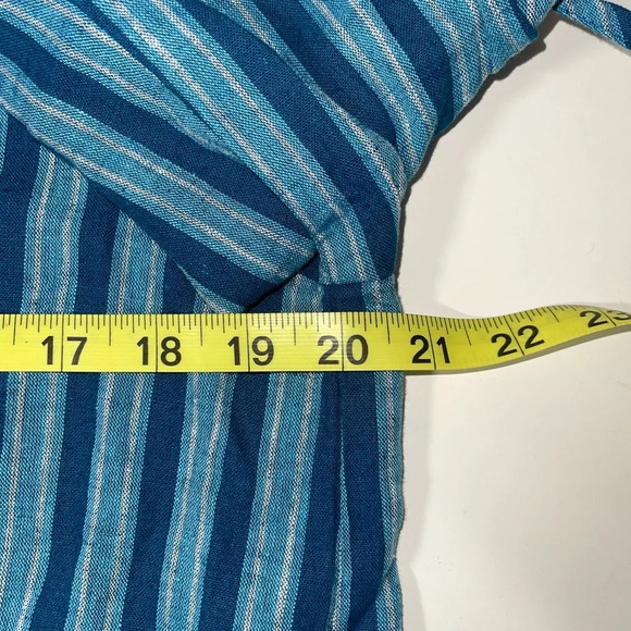 LOFT Beach Teal & Blue Striped Split Neck Popover Top Medium Women’s - Picture 8 of 11